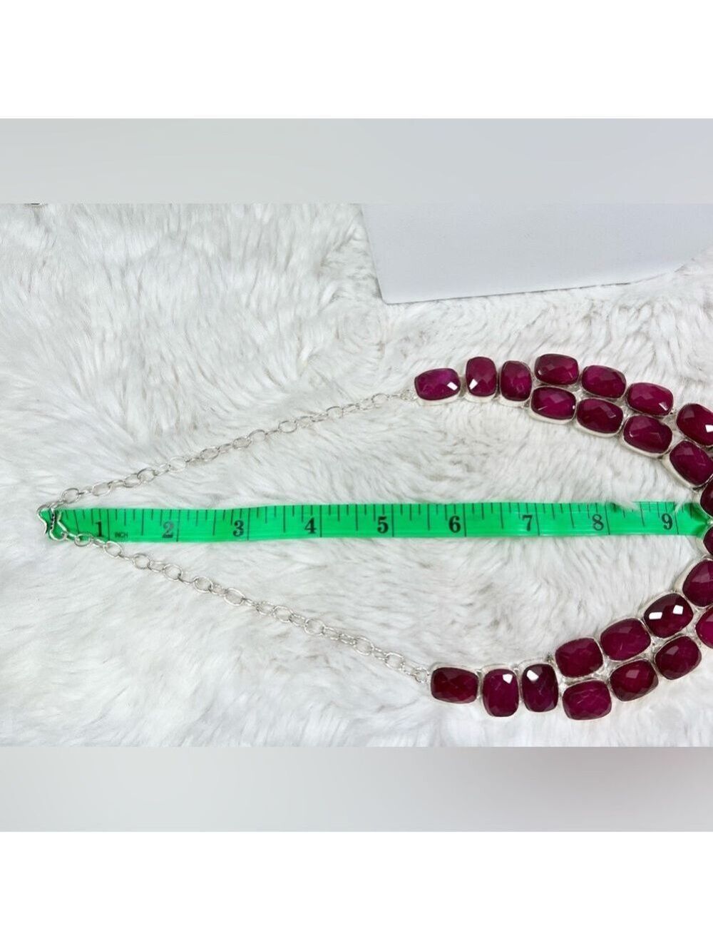 Faceted Ruby 925 Synthetic Gemstone Large Necklace & Bracelet Set - Picture 3 of 8